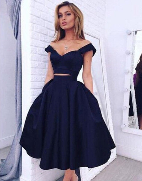 Gorgeous Two pieces Off-the-shoulder Prom Party GownsShort Homecoming Dress-showprettydress