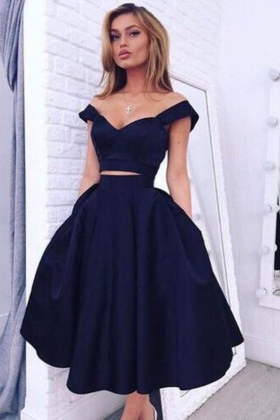 Gorgeous Two pieces Off-the-shoulder Prom Party GownsShort Homecoming Dress-showprettydress