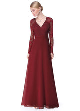 Gorgeous V Neck Evening Dress Illusion Lace Sleeve Mother Of The Bride Dress-showprettydress