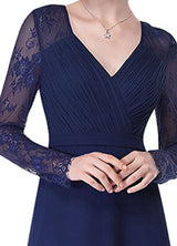 Gorgeous V Neck Evening Dress Illusion Lace Sleeve Mother Of The Bride Dress-showprettydress