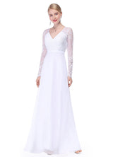 Gorgeous V Neck Evening Dress Illusion Lace Sleeve Mother Of The Bride Dress-showprettydress