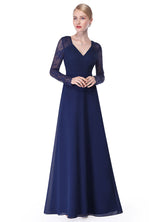 Gorgeous V Neck Evening Dress Illusion Lace Sleeve Mother Of The Bride Dress-showprettydress