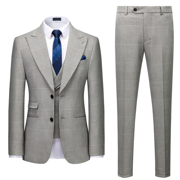 Gray Plaid Designer Peaked Lapel Slim Fit Men Suit for Prom-showprettydress