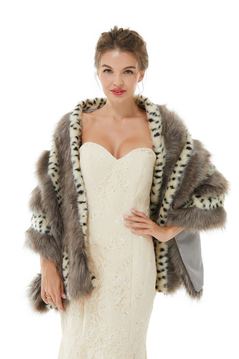 Gray Stripe Faux Fur Black and White Wedding Shawl For Bride-showprettydress