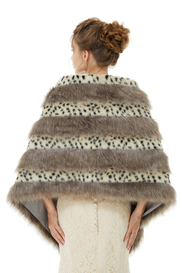 Gray Stripe Faux Fur Black and White Wedding Shawl For Bride-showprettydress