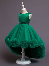 Green Jewel Neck Sleeveless Bows Tulle Cotton Sequined Kids Party Dresses-showprettydress