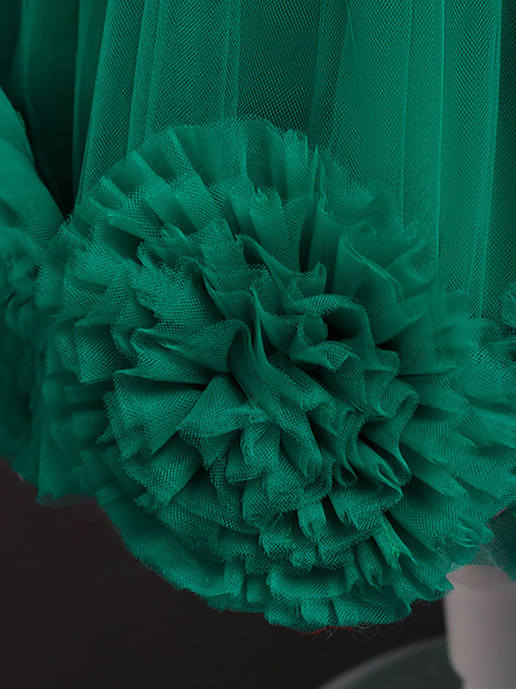 Green Jewel Neck Sleeveless Bows Tulle Cotton Sequined Kids Party Dresses-showprettydress