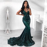 Green Sequins Prom Party Gowns| Mermaid Evening Party Dress-showprettydress