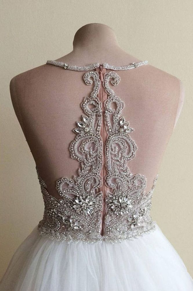 Halter Illusion neck High split A line Tulle Princess Wedding Dress-showprettydress