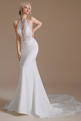 Halter Lace Applique Mermaid Wedding Dress | Showprettydress Design-showprettydress