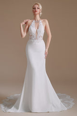 Halter Lace Applique Mermaid Wedding Dress | Showprettydress Design-showprettydress