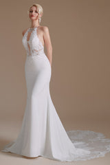 Halter Lace Applique Mermaid Wedding Dress | Showprettydress Design-showprettydress