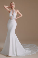 Halter Lace Applique Mermaid Wedding Dress | Showprettydress Design-showprettydress