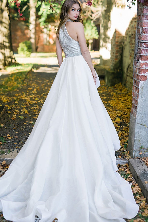 Halter Sequins Aline Hi Lo Simple Wedding Reception Dress-showprettydress