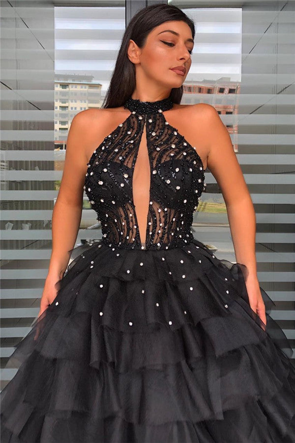 Halter Sleeveless Ball Gown Dress Elegant Floor Length Formal Gowns-showprettydress