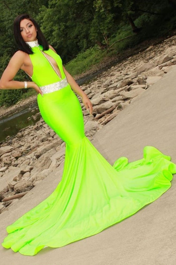 Halter Sleeveless Mermaid Evening Dress-showprettydress