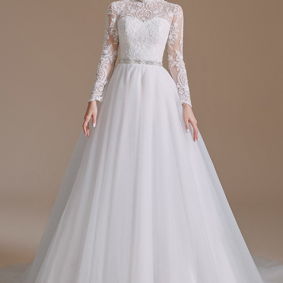 fitted lace wedding dress ZuoxiaoTang Spring Lace Dress for Women Elegant Stand Collar Commute Solid Long  Sleeves Dresses Style Skirts s1 White XS at Amazon Women's Clothing store main image 1