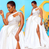 High Fashion One shoulder Keyhole Ball Gown Lace Wedding Dress-showprettydress