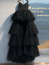High Low A-Line V Neck Spaghetti Strap Tulle Asymmetrical Wedding Dresses-showprettydress