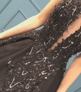 High Neck Black Tulle Chic Prom Dresses New Arrival Sleeveless Beads Sequins Evening Gowns-showprettydress