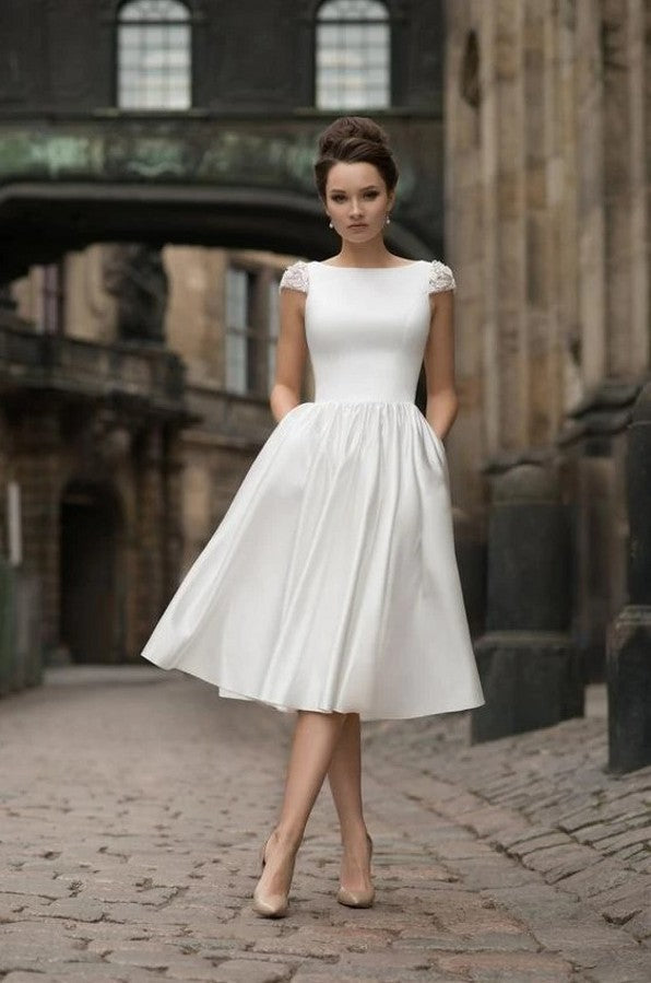 High neck White Knee-length Short Homecoming Dress for summer time-showprettydress