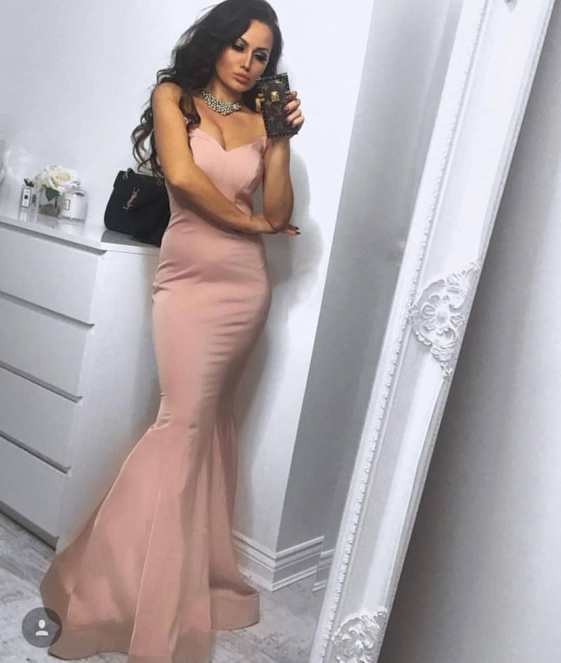 Hot and Chic Strapless Mermaid Dusty Pink Simple Prom Party Gownsin affordable price-showprettydress