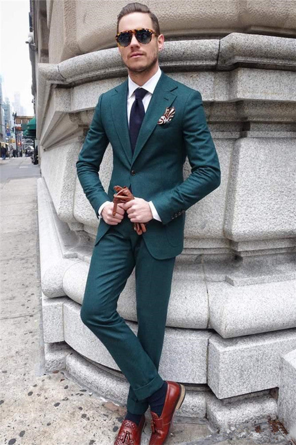 Hunter Green Slim Fit Prom Tuxedos Two Pieces Groom Formal Suits for Men-showprettydress