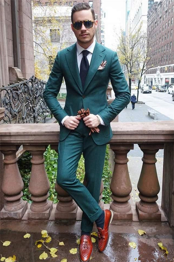 Hunter Green Slim Fit Prom Tuxedos Two Pieces Groom Formal Suits for Men-showprettydress