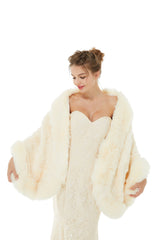 Ivory Faux Fur Wedding Shawl For Bride-showprettydress