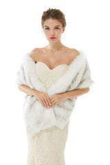 Ivory Faux Fur Wedding Shawl Open Front For Bride-showprettydress