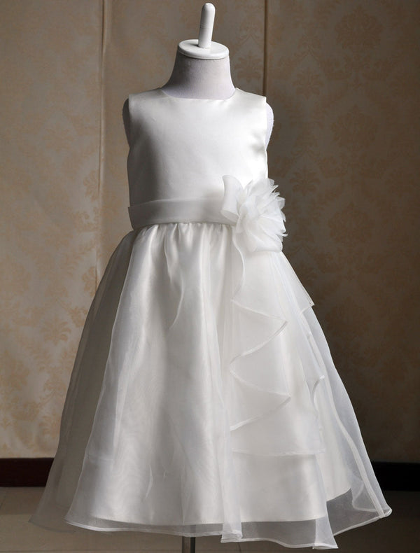 Ivory flower girl dress Sash Bows Ruffles Dress-showprettydress