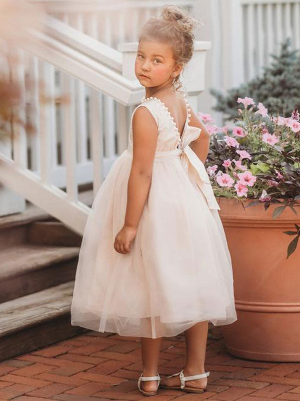 Ivory Jewel Neck Ankle-Length Butterfly Formal Kids Pageant flower girl dresses-showprettydress
