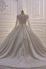 Ivory Long Sleevess Jewel Ruffless Flowers Bedaings Wedding dress-showprettydress