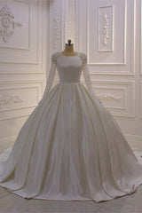 Ivory Long Sleevess Jewel Ruffless Flowers Bedaings Wedding dress-showprettydress