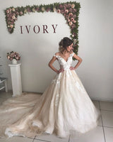 Ivory V neck off the shoulder Princess Ball Gown Wedding Dress-showprettydress