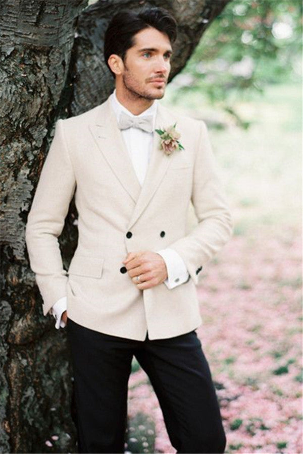 Ivory Wedding Tuxedos For Groom Two-pieces Set Groomsmen Best Man Suit groom-showprettydress