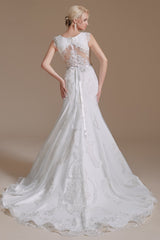 Jewel Lace Cap Sleeves Lace Mermaid Wedding Dress | Showprettydress Design-showprettydress