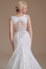 Jewel Lace Cap Sleeves Lace Mermaid Wedding Dress | Showprettydress Design-showprettydress