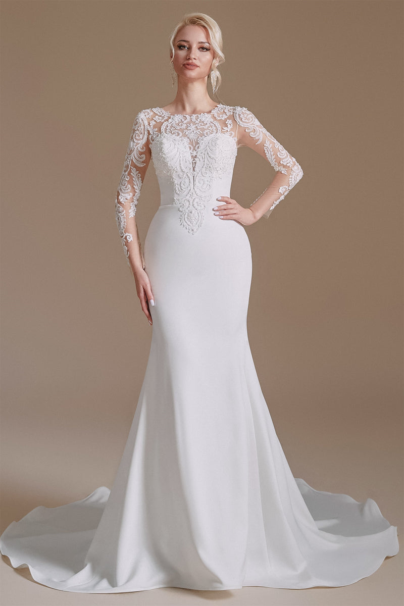 Jewel Lace Long Sleeves Mermaid Wedding Dress | Showprettydress Design-showprettydress