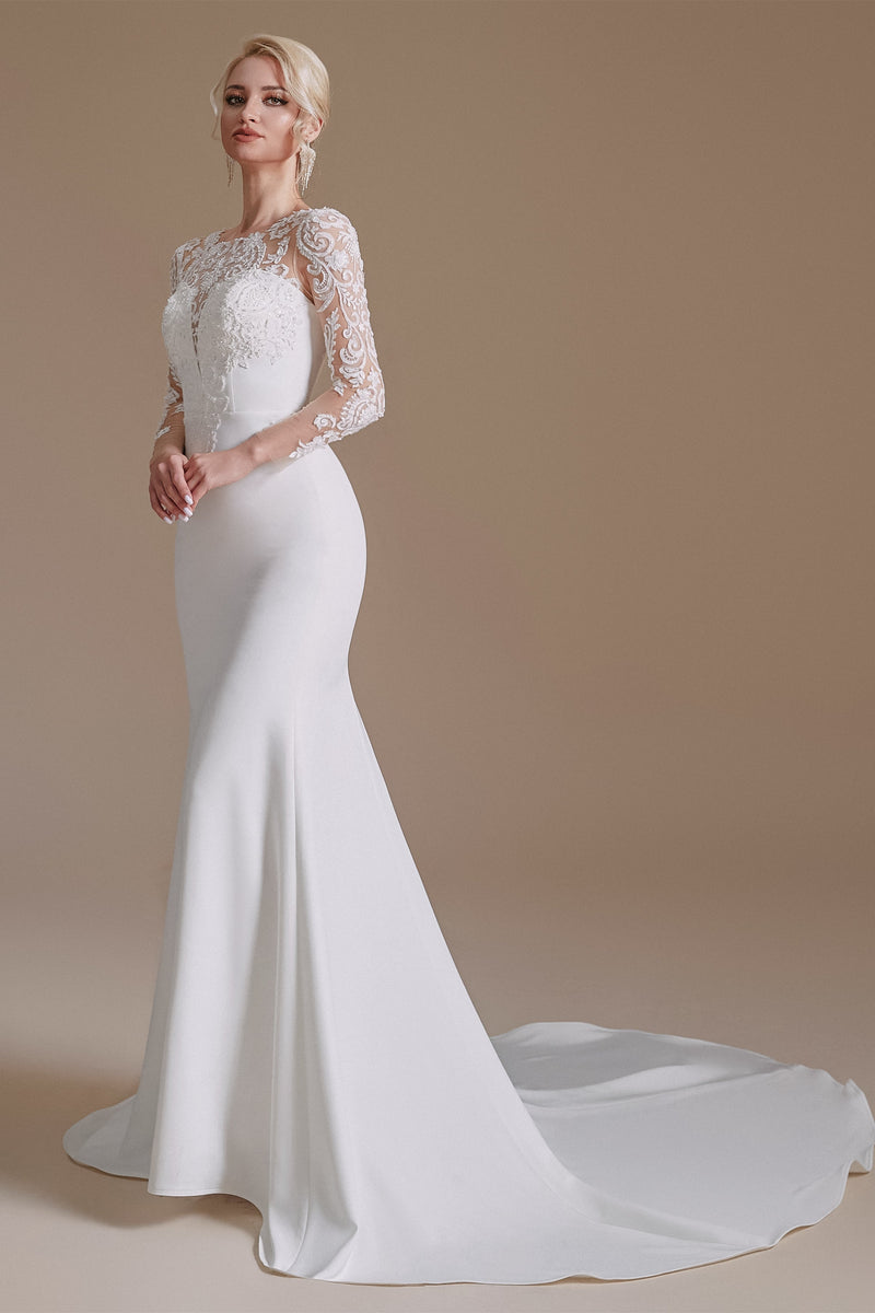 Jewel Lace Long Sleeves Mermaid Wedding Dress | Showprettydress Design-showprettydress