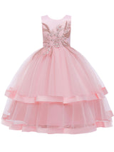 Jewel Neck Cotton Sleeveless Ankle Length Princess Beaded Formal Kids Pageant flower girl dresses-showprettydress