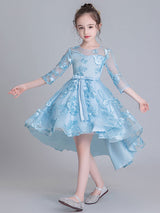 Jewel Neck Half Sleeves Embroidered Kids Social Party Dresses-showprettydress
