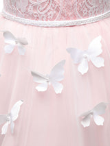 Jewel Neck Long Sleeves Butterfly Formal Kids Princess flower girl dress-showprettydress
