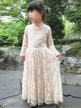 Jewel Neck Long Sleeves Sash Kids Social Party Dresses-showprettydress