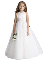 Jewel Neck Organza Sleeveless Ankle Length Princess Pleated Kids Party Dresses-showprettydress