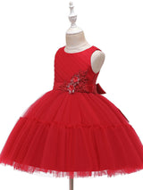 Jewel Neck Polyester Sleeveless Short Princess Bows Kids Party Dresses-showprettydress