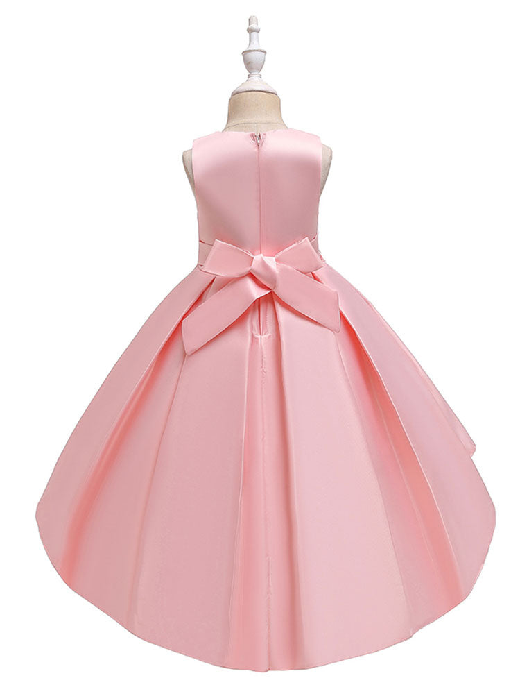 Jewel Neck Polyester Sleeveless With Train Princess Bows Formal Kids Pageant flower girl dresses-showprettydress