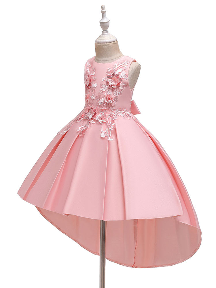 Jewel Neck Polyester Sleeveless With Train Princess Bows Formal Kids Pageant flower girl dresses-showprettydress