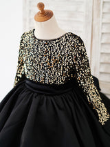 Jewel Neck Satin Fabric Long Sleeves Short Princess flower girl dress-showprettydress