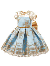 Jewel Neck Short Sleeves Embroidered Kids Social Party Dresses-showprettydress
